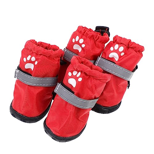 HOLIDYOYO 4 Stück wasserdichte Hundeschuhe Polyester rutschfeste Pfotenschützer für Kleine Hunde Atmungsaktive Regenboots für Outdoor und Schutz bei Ungünstigen Bedingungen Rot von HOLIDYOYO