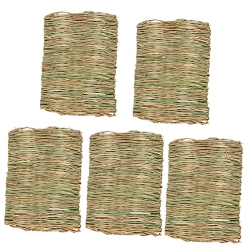 HOLIDYOYO 5 Stück Teiliges Natürliches Gras Woven Bett für Kaninchen Kleine Haustiermatte als Kauspielzeug Geruchlos Leicht zu Reinigen Zähneputzen und Nestauskleidung von HOLIDYOYO