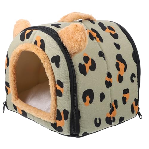 HOLIDYOYO Entzückendes Hamsterbett für Kleine Haustiere Warmes Hamsterversteck im Leopardenmuster Komfortables Nest für Hamster für Kalte Monate Grünem Design von HOLIDYOYO