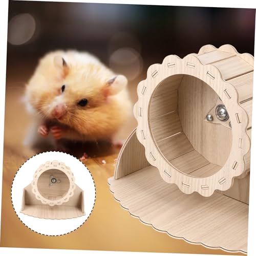 HOLIDYOYO Hamster Laufrad aus Hochwertigem Holz mit Stabilem Sockel Geräuschlos für Hamster Zwerghamster Eichhörnchen und Andere Kleintiere als Aktives und Fitnessrad von HOLIDYOYO
