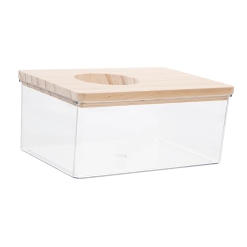 HOLIDYOYO Hamster Sandbad Box Transparent mit Natürlichem Holzdeckel Staubdichter Sandbadebehälter für Hamster und Kleine Nager Geeignet als Sandbad und Spielplatz für Rennmäuse und von HOLIDYOYO