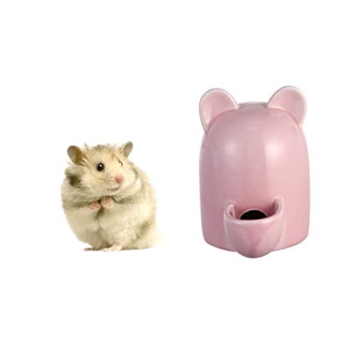 HOLIDYOYO Haustierwasserspender mit Cartoon Katzenohren Automatischer Futterautomat für Hamster und Kleintiere Keramik Trinkschale Rot Selbstdispensierend von HOLIDYOYO
