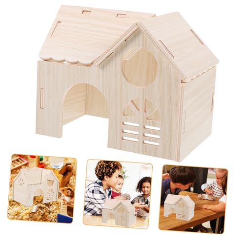 HOLIDYOYO Holz Hamster Versteck Haus Gemütliches Schlafhaus für Kleintiere aus Natürlichem und Strapazierfähigem Holz für Hamster und Meerschweinchen Sicheres Zubehör für Käfig Jahreszeiten von HOLIDYOYO