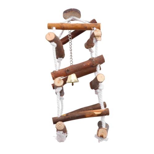 HOLIDYOYO Holz vogelschaukel Lagigen Stangen Rutschfestes Baumwollseil Metallhaken zum Aufhängen Mini Glocke für Papageien Sittiche und Kleine Vögel im Käfig oder Garten von HOLIDYOYO