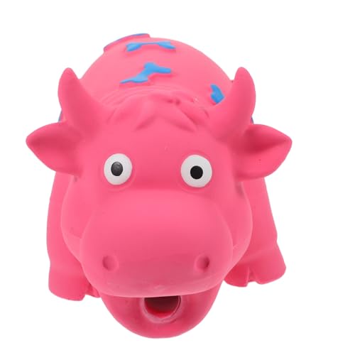 HOLIDYOYO Hundespielzeug Kauspielzeug in Rinderform aus Langlebigem Latex mit Quietscher Interaktives Beißspielzeug für Welpen und Hunde zum Kauen und Rosa von HOLIDYOYO