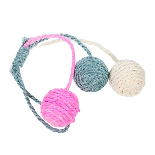 HOLIDYOYO Interaktives Sisal Katzenspielzeug mit Hängenden Bällen Indoor Kätzchen Ball für Aktives Kratzball aus Sisal Farben Grün Weiß Fördert Bewegung und Bindung von HOLIDYOYO