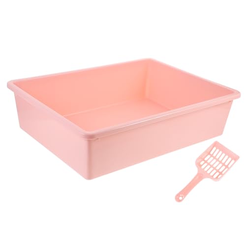 HOLIDYOYO Kleine Tragbare Katzenstreu Toilette mit Niedrigem und Praktischer Streuschaufel Offenes Design für Wohnungskatzen und Kätzchen Langlebiges in Rosa von HOLIDYOYO