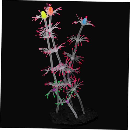 HOLIDYOYO Leuchtende Künstliche Korallenfigur Aquarium Deko aus Weichem Fluoreszierendes Korallenornament für Süß und Fischfreundliche Aquarien Dekoration mit Stabilem Sockel Rot von HOLIDYOYO