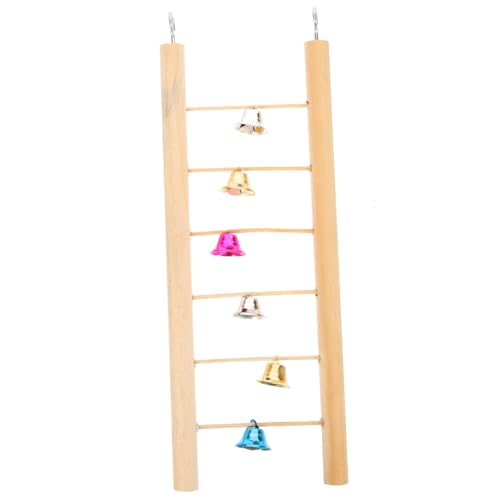 HOLIDYOYO Parrot Kletterleiter Holz mit Glocken Vogel für Wellensittiche Nymphensittiche Papageien Stabile Glatte Holzleiter für Käfig Fördert Bewegung und Beschäftigung von HOLIDYOYO