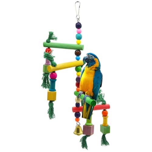 HOLIDYOYO Parrot Ladder aus Naturholz mit Schaukel und Kletterleiter Sicherer Vogelspielplatz für Papageien Sittiche und Kleine Vögel Fördert Bewegung und Spielerische Zufällige Farbe von HOLIDYOYO
