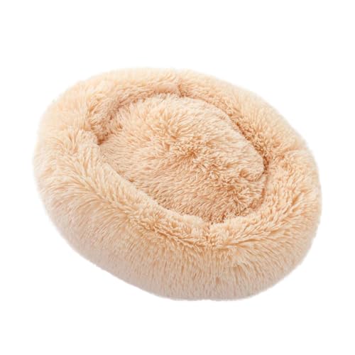 HOLIDYOYO Plüschnest Haustierbett Kätzchenbett Hunde Bett Katzenbett Beruhigendes Hundebett Hundebetten Für Kleine Hunde Katzenplüsch Donut-hundebett Hund Katze Bett Katzenhöhle Beige von HOLIDYOYO