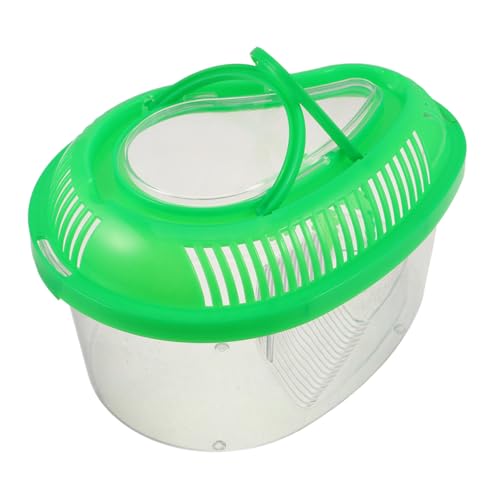 HOLIDYOYO Tragbarer Kleiner Terrarienbehälter mit Deckel und Tragegriff Grüner Plastik Aquarium für Reptilien Goldfische und Kleintiere mit Sonnenplattform für Outdoor und Reisegebrauch von HOLIDYOYO