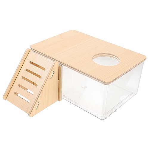 HOLIDYOYO Transparente Hamster Badebox Mit Holzleiter Tägliche Sandbadbox Für Haustiere Für Meerschweinchen Und Hamster Sandbadbehälter von HOLIDYOYO