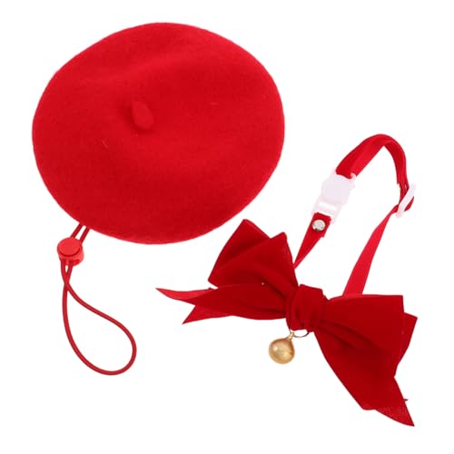 HOLIDYOYO Verstellbares Hundehalsband mit Fliege und Glocke Rotes Beret für Haustiere Katzen-Bonnet Set für Partys und Outdoor-Events Waschbar und Komfortabel HOLIDYOYO Verstellbares Hundehalsband mit Fliege und Glocke Rotes Beret für Haustiere Katzen-Bonnet Set für Partys und Outdoor-Events Waschbar und Komfortabel von HOLIDYOYO