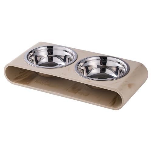 Beige Marmor Erhöhte Hundenäpfe Set - 2 dicke 15,2 cm Edelstahl Welpenfutternapf mit rutschfestem erhöhtem Halter Ständer, doppelte Futternäpfe für Futter und Wasser, geeignet für Katzen und kleine Beige Marmor Erhöhte Hundenäpfe Set - 2 dicke 15,2 cm Edelstahl Welpenfutternapf mit rutschfestem erhöhtem Halter Ständer, doppelte Futternäpfe für Futter und Wasser, geeignet für Katzen und kleine von HOLOLA