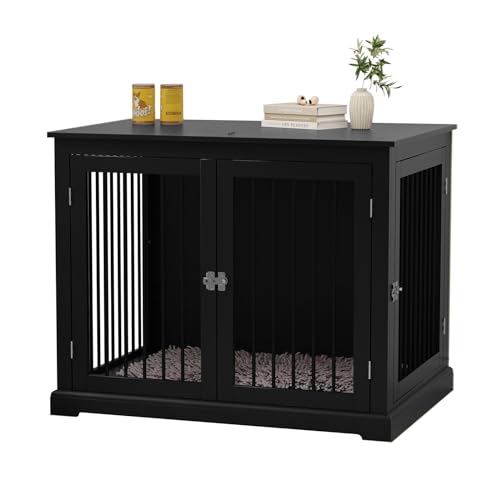 HOLTICO Hundebox Möbel Mit Kissen, Beistelltisch Groß, Indoor Hundezwinger, Käfige für Große Hunde, Hundehaus, Möbelstil Mit Klappdeckel (Mittelgröße Schwarz) von HOLTICO