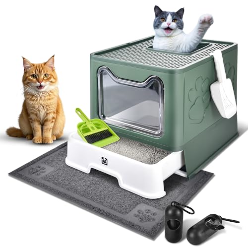 Geschlossene Katzentoilette mit Deckel, faltbares Töpfchen, Schubladen-Typ, extra große Abdeckung, Katzentoilette mit Matte, frei von Kätzchen, frei ein- und ausgehend, Geruchskontrolle, Spritzschutz Geschlossene Katzentoilette mit Deckel, faltbares Töpfchen, Schubladen-Typ, extra große Abdeckung, Katzentoilette mit Matte, frei von Kätzchen, frei ein- und ausgehend, Geruchskontrolle, Spritzschutz von HOMAGICO