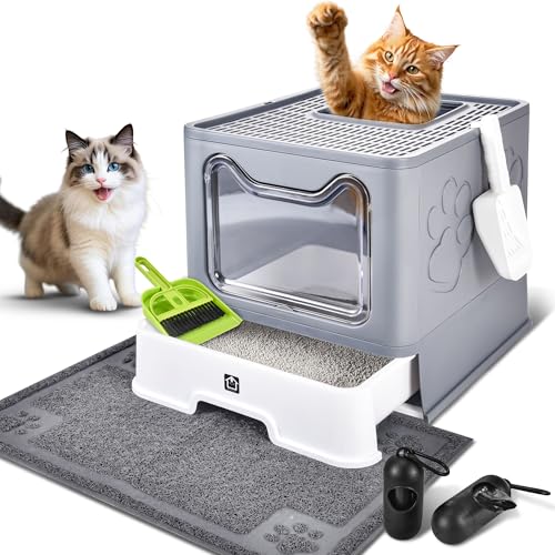 Geschlossene Katzentoilette mit Deckel, faltbares Töpfchen, Schubladen-Typ, extra große Abdeckung, Katzentoilette mit Matte, frei von Kätzchen, frei ein- und ausgehend, Geruchskontrolle, Spritzschutz von HOMAGICO