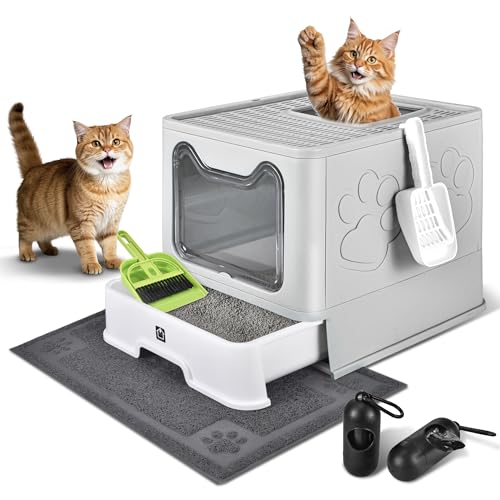 Geschlossene Katzentoilette mit Deckel, faltbares Töpfchen, Schubladen-Typ, extra große Abdeckung, Katzentoilette mit Matte, frei von Kätzchen, frei ein- und ausgehend, Geruchskontrolle, Spritzschutz Geschlossene Katzentoilette mit Deckel, faltbares Töpfchen, Schubladen-Typ, extra große Abdeckung, Katzentoilette mit Matte, frei von Kätzchen, frei ein- und ausgehend, Geruchskontrolle, Spritzschutz von HOMAGICO