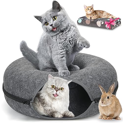 HOMAGICO Katzentunnelbett, abnehmbare Tunnel für Indoor-Katzen, Katzentunnel-Spielzeug, Peekaboo Katzenhöhle, Filz-Katzenbett, rund, geeignet für Kaninchen und kleine Meerschweinchen (61 cm, von HOMAGICO