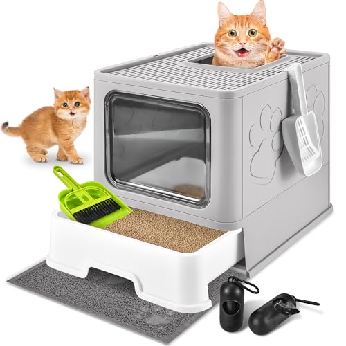 Homagico Katzentoilette mit Katzentoilette, faltbar, extra groß, frei ein- und aus-/Einweg-Trennbox mit Deckel, Schubladen-Typ, geschlossene Katzentoilette, Geruchskontrolle, Spritzschutz, einfache Homagico Katzentoilette mit Katzentoilette, faltbar, extra groß, frei ein- und aus-/Einweg-Trennbox mit Deckel, Schubladen-Typ, geschlossene Katzentoilette, Geruchskontrolle, Spritzschutz, einfache von HOMAGICO