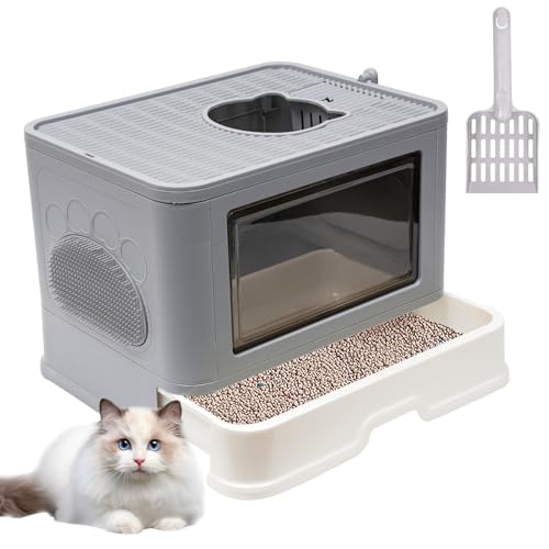 Katzentoilette, Faltbare Katzentoilette mit Fellbürste, Schublade, Katzentoilette, leicht zu reinigen und großes Fassungsvermögen Katzentoilette, Faltbare Katzentoilette mit Fellbürste, Schublade, Katzentoilette, leicht zu reinigen und großes Fassungsvermögen von HOMCENT