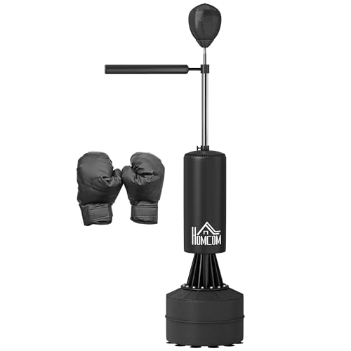 HOMCOM 155-205 cm 3-in-1 freistehender Boxsackständer, Box-Speed-Trainer mit drehbarem flexiblem Arm, Speedball, befüllbarer Boden, schwarz HOMCOM 155-205 cm 3-in-1 freistehender Boxsackständer, Box-Speed-Trainer mit drehbarem flexiblem Arm, Speedball, befüllbarer Boden, schwarz von HOMCOM