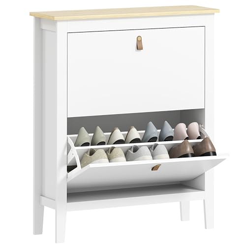 HOMCOM 2 Schubladen-Schuhschrank mit Kipptüren, schmaler Schuhschrank mit herausnehmbaren und verstellbaren Einlegeböden, 14 Paar für Flur, Eingang, 80 x 24 x 95,5 cm, weiß HOMCOM 2 Schubladen-Schuhschrank mit Kipptüren, schmaler Schuhschrank mit herausnehmbaren und verstellbaren Einlegeböden, 14 Paar für Flur, Eingang, 80 x 24 x 95,5 cm, weiß von HOMCOM