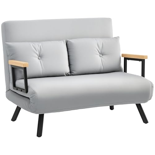 HOMCOM 2-Sitzer Schlafsofa, Click Clack Cabrio Bett-Sofa, modernes Samtgefühl, Stoffsofa Couch mit 2 getufteten Kissen, Armlehnen aus Holz für Wohnzimmer, Schlafzimmer, Gästezimmer, Hellgrau HOMCOM 2-Sitzer Schlafsofa, Click Clack Cabrio Bett-Sofa, modernes Samtgefühl, Stoffsofa Couch mit 2 getufteten Kissen, Armlehnen aus Holz für Wohnzimmer, Schlafzimmer, Gästezimmer, Hellgrau von HOMCOM
