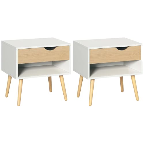HOMCOM 2er Set Nachttisch mit Schublade und Regal, moderner Nachttisch, Beistelltisch für Schlafzimmer, Wohnzimmer, Weiß HOMCOM 2er Set Nachttisch mit Schublade und Regal, moderner Nachttisch, Beistelltisch für Schlafzimmer, Wohnzimmer, Weiß von HOMCOM