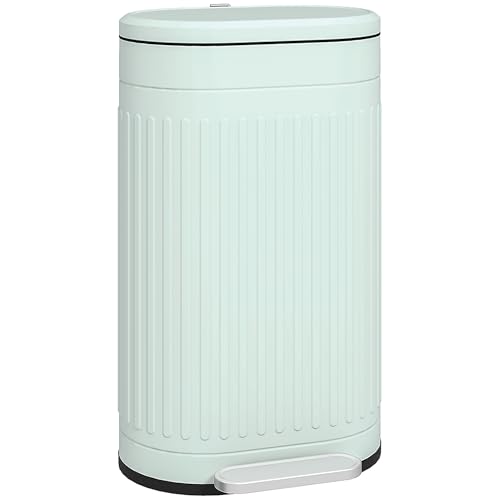 HOMCOM 30 Liter Treteimer, Fingerabdrucksicherer Kücheneimer mit Soft-Close-Deckel, Metall-Mülleimer mit Fußpedal und herausnehmbarem Inneneimer, Hellgrün von HOMCOM