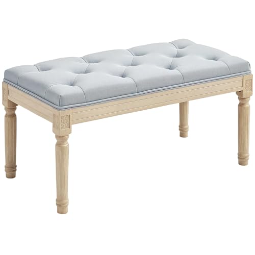 HOMCOM 80 cm Ende der Bettbank, Fenstersitz, getuftete Bank für Schlafzimmer, Flur, Wohnzimmer, Hellgrau von HOMCOM