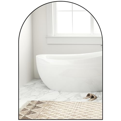 HOMCOM Arch Badspiegel, 50 x 70cm Stahlgerahmter Wandspiegel, Dekorativer Spiegel für Schlafzimmer, Wohnzimmer, Eingangsbereich, Schwarz von HOMCOM