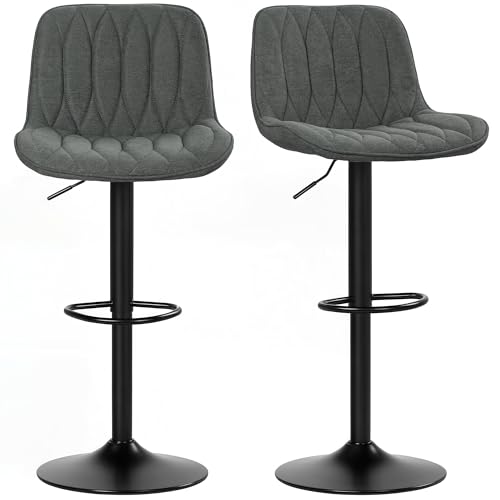 HOMCOM Barhocker 2er Set, Barhocker Höhenverstellbar Drehbar Barhocker mit Rückenlehne und Fußstütze, Modern Leinen Gepolstert Armlose Barstühle für Küche Frühstückstheke Anthrazit HOMCOM Barhocker 2er Set, Barhocker Höhenverstellbar Drehbar Barhocker mit Rückenlehne und Fußstütze, Modern Leinen Gepolstert Armlose Barstühle für Küche Frühstückstheke Anthrazit von HOMCOM