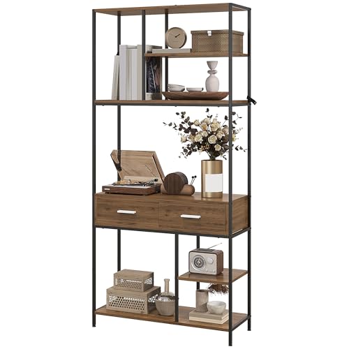 HOMCOM Bücherregal mit 5 Ebenen, Industrielles Bücherregal mit 2 Schubladen und Metallrahmen, Bücherregal für Home Office, Arbeitszimmer, Wohnzimmer, Braun HOMCOM Bücherregal mit 5 Ebenen, Industrielles Bücherregal mit 2 Schubladen und Metallrahmen, Bücherregal für Home Office, Arbeitszimmer, Wohnzimmer, Braun von HOMCOM