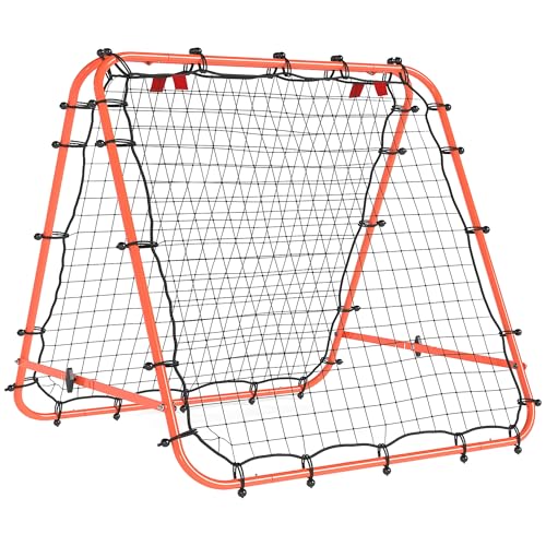 HOMCOM Doppelseitiges Fußball-Rebounder-Netz, Fußball-Rückprallnetz Zieltor mit fünf verstellbaren Winkeln, Orange von HOMCOM