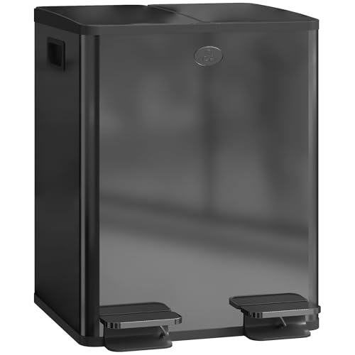 HOMCOM Dual Kücheneimer, 2 x 20L Edelstahl Doppel-Mülleimer mit Soft-Close-Deckel, herausnehmbare Inneneimer, Fingerabdruck-sicher für Recycling und Abfall, Schwarz HOMCOM Dual Kücheneimer, 2 x 20L Edelstahl Doppel-Mülleimer mit Soft-Close-Deckel, herausnehmbare Inneneimer, Fingerabdruck-sicher für Recycling und Abfall, Schwarz von HOMCOM