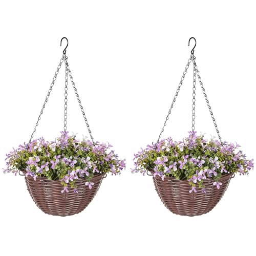 HOMCOM Künstliche Blumen im Korb 2er Set, Künstliche hängende Körbe mit 75 Blättern und 15 Blumen im Topf, Dekorative Pflanze für Zuhause Büro Dekoration, Lila HOMCOM Künstliche Blumen im Korb 2er Set, Künstliche hängende Körbe mit 75 Blättern und 15 Blumen im Topf, Dekorative Pflanze für Zuhause Büro Dekoration, Lila von HOMCOM