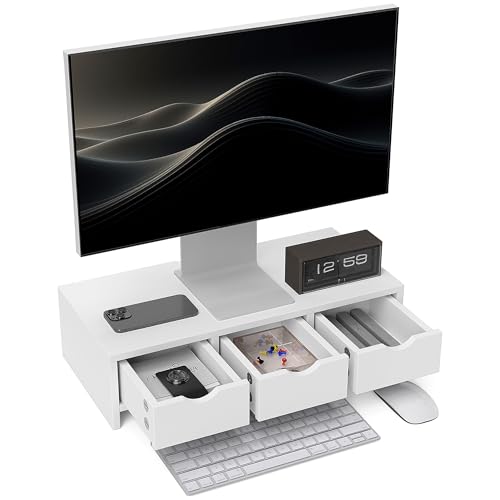 HOMCOM Monitorständer Erhöhung mit 3 Schubladen, Monitorerhöhung für Laptop, Computer, PC, Kleindrucker, 51 x 24 x 13 cm, Weiß von HOMCOM