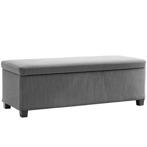 HOMCOM Ottomane Sitzbank mit Stauraum, Cord-Fußhocker mit abnehmbarem Deckel und Beinen, 112 cm, Aufbewahrungskiste für Wohnzimmer, Schlafzimmer, Flur, Grau von HOMCOM