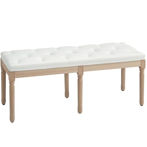 HOMCOM Schlafzimmer Ende des Bettes Bank, 117cm Französisch Vintage Bank mit dicken Polsterung und Holzbeine, Knopf getuftet für Eingang Wohnzimmer Schlafzimmer Dekor, Creme weiß HOMCOM Schlafzimmer Ende des Bettes Bank, 117cm Französisch Vintage Bank mit dicken Polsterung und Holzbeine, Knopf getuftet für Eingang Wohnzimmer Schlafzimmer Dekor, Creme weiß von HOMCOM