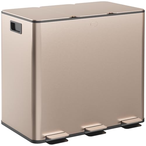 HOMCOM Triple Kitchen Bin, 3 x 15L Treteimer, Edelstahl DREI Mülleimer mit herausnehmbaren Inneneimern, Soft Close Deckel, Fingerabdrucksicher für Recycling und Abfall, Goldton HOMCOM Triple Kitchen Bin, 3 x 15L Treteimer, Edelstahl DREI Mülleimer mit herausnehmbaren Inneneimern, Soft Close Deckel, Fingerabdrucksicher für Recycling und Abfall, Goldton von HOMCOM
