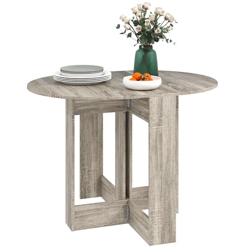 HOMCOM Zusammenklappbarer Esstisch, platzsparender Klapptisch für kleinen Raum, Küche, Esszimmer, Grau von HOMCOM