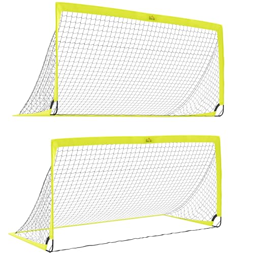HOMCOM Zwei Fußballtornetze, Faltbare Outdoor-Sport-Trainingsausrüstung, für Erwachsene, Teenager, mit Tragetasche, Gelb HOMCOM Zwei Fußballtornetze, Faltbare Outdoor-Sport-Trainingsausrüstung, für Erwachsene, Teenager, mit Tragetasche, Gelb von HOMCOM