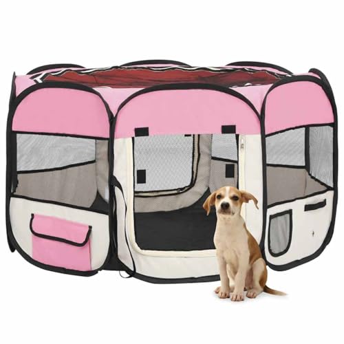 HOMEELIKE Faltbarer Welpenlaufstall mit Tragetasche Rosa 110x110x58 cm von HOMEELIKE