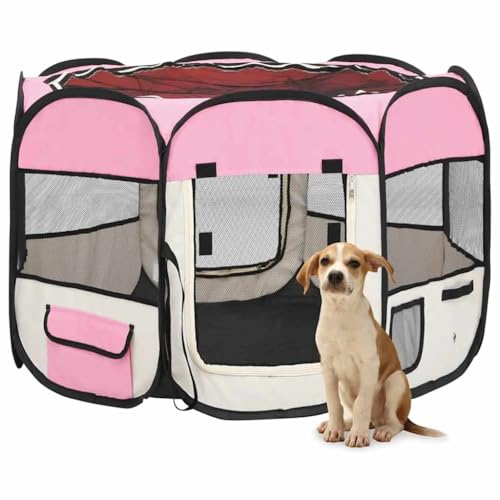 HOMEELIKE Faltbarer Welpenlaufstall mit Tragetasche Rosa 90x90x58 cm von HOMEELIKE