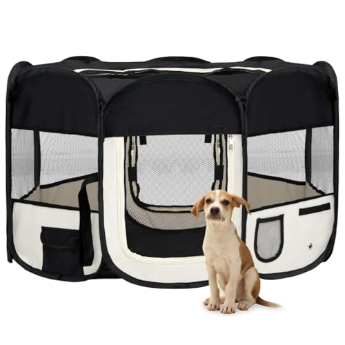 HOMEELIKE Faltbarer Welpenlaufstall mit Tragetasche Schwarz 125x125x61 cm von HOMEELIKE