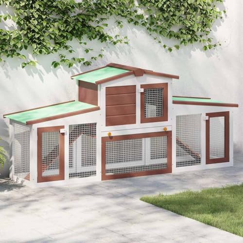 HOMEELIKE Gro?er Kaninchenstall Braun und Wei? 201x45x85 cm Holz von HOMEELIKE