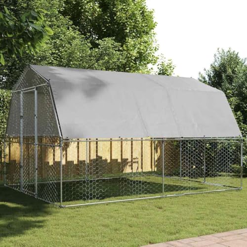 HOMEELIKE H¨¹hnergehege mit Dach und T¨¹r Silbern Verzinkter Stahl von HOMEELIKE