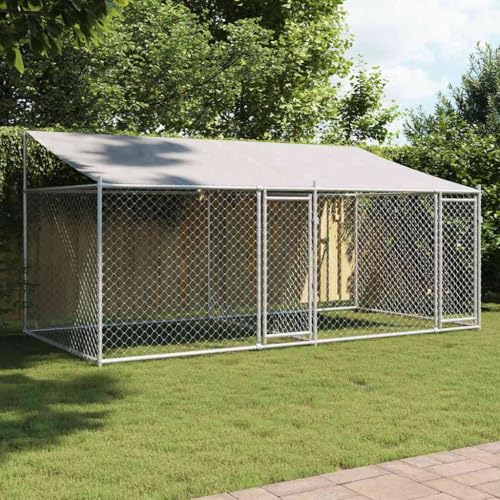 HOMEELIKE Hundezwinger mit Dach und T¨¹Ren Grau 4x2x2 m Verzinkter Stahl HOMEELIKE Hundezwinger mit Dach und T¨¹Ren Grau 4x2x2 m Verzinkter Stahl von HOMEELIKE